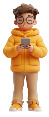 Character holding a phone